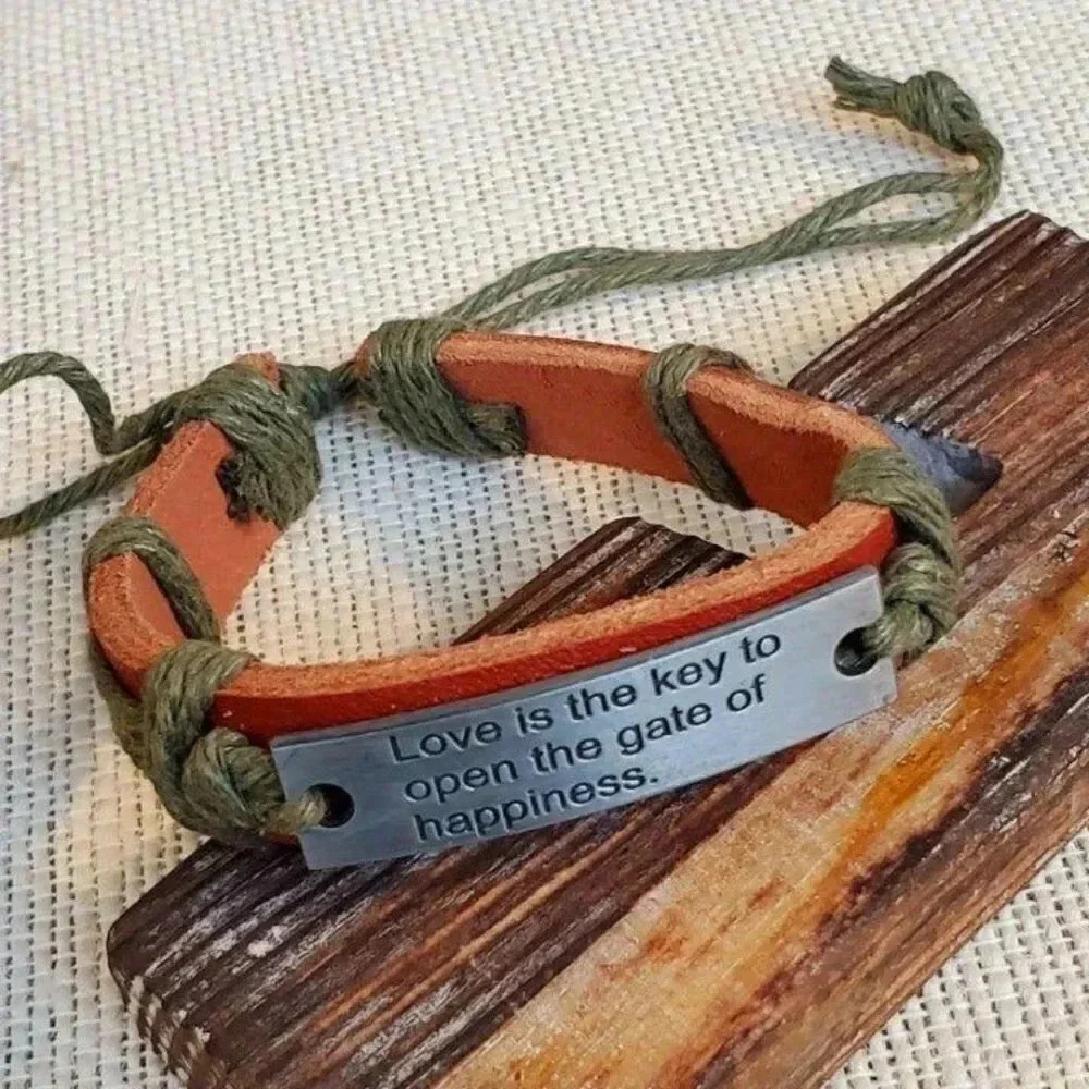 Handcrafted Love is The Key Leather Bracelet
